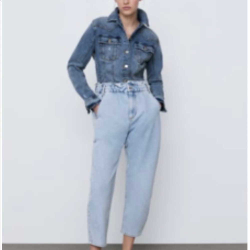 Zara Paperbag Baggy Pants Light Blue